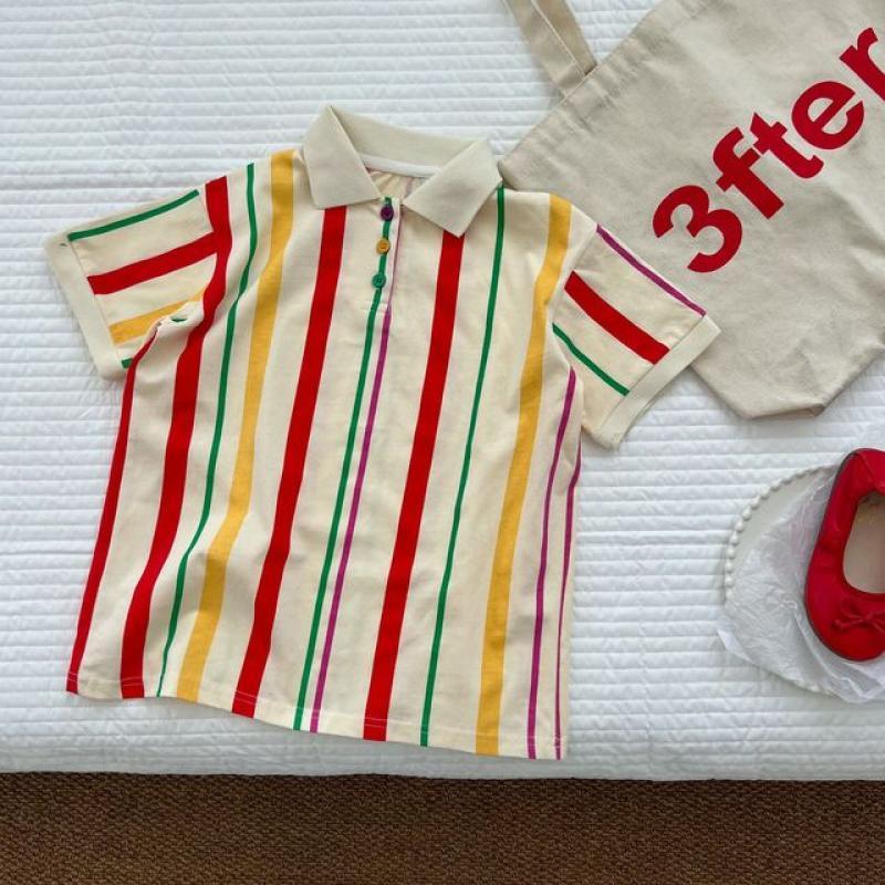 Children Summer Fashion Striped Brother And Sister Costumes Turn-down Collar T-shirt+ Loose Shorts Set Girl's Shirt Dress