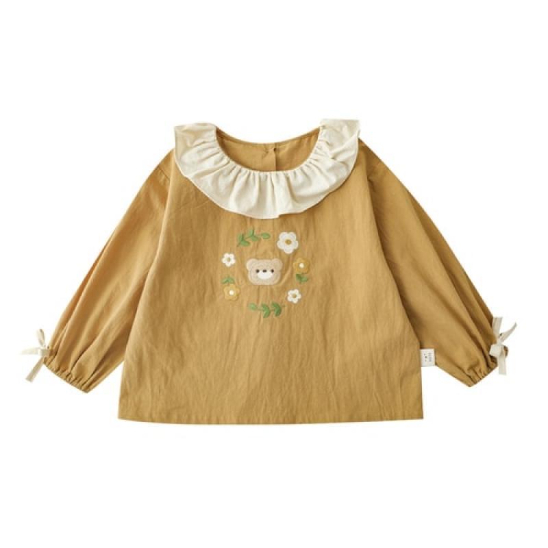 Girls' Rural Dress 2023 Spring Cartoon Embroidery Baby Vintage Loose Top Pants Suit