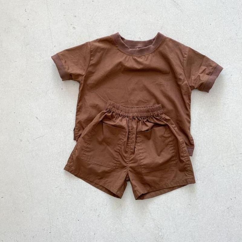 Children Casual Set Baby Boy Solid Loose All-match Short Sleeves T-shirt And Girl Simple Comfortable Cotton Shorts Suit 2pc