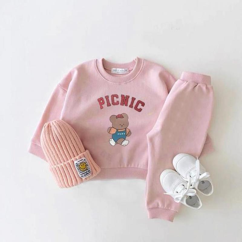 New Designer Cute Hoodies Girls Simple Loose O-neck Tops +Pants Boys Trendy Casual Two-piece Children Long Sleeve Tracksuits