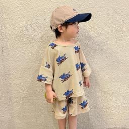 Summer Cool Shark Suit Boy 2023 New Pullover T-shirt Letter Shorts Grils Loose Comfortable Dresses Siblings Fashion Cute Clothes