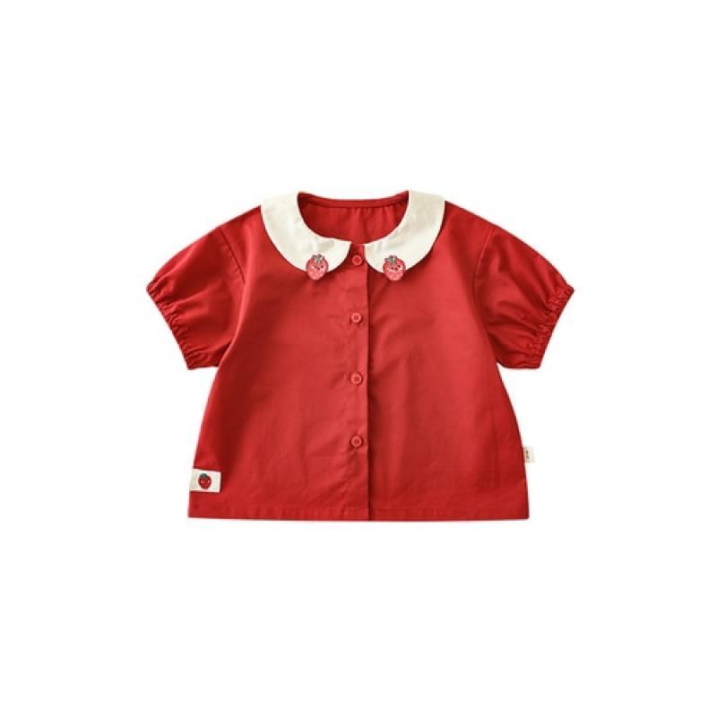 Girls' Summer Strawberry Series Suit Cute Raglan Sleeve T-shirt Baby Fashion Casual Checked Suspenders