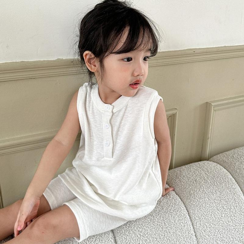 Kids Baby Stretch Solid Pullover Vest Stretch Sleeveless T-shirt Children Thin Breathable Tops+ Simple Shorts Boys Homewear Set