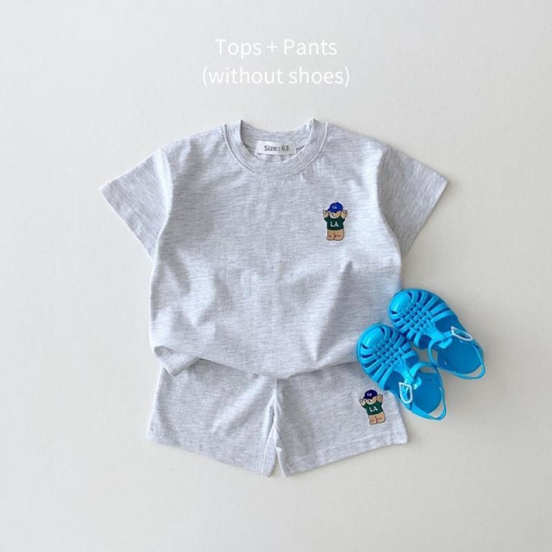 Korean Baby Boy Summer Clothes Set Embroidered Bear Colorful Tees T shirts+Loose Shorts Suit 2PCS Pack Baby Girls Clothing Sets