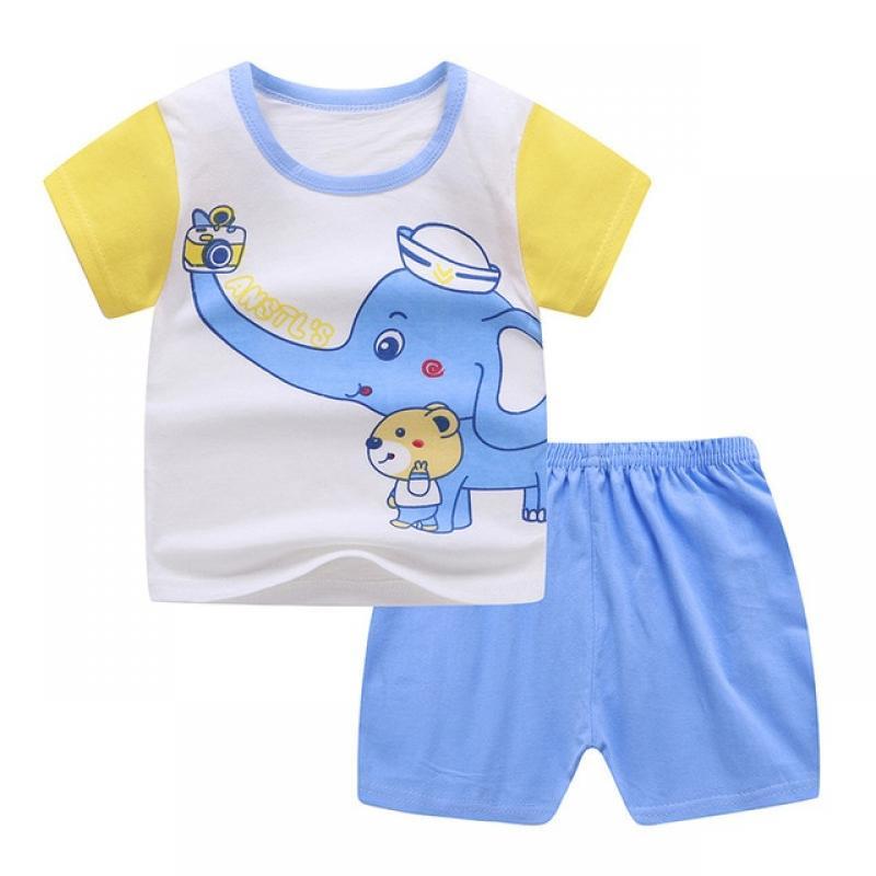 Summer Baby Boys Girls Cartoon Cotton Kids Tracksuit Short Sleeve T-shirts Children Outfits Sports Set Infant 2 Pcs Sets Clothes