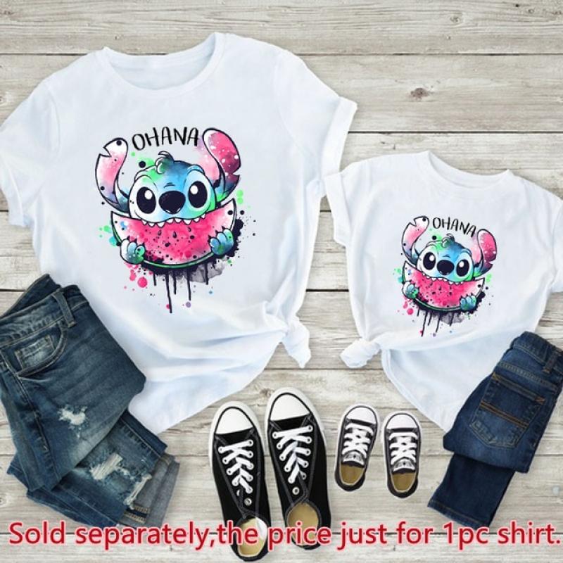 Family Look Disney Stitch T Shirt Mother and Kids Matching Outfits Fashion Streetwear Mom and Daughter Son Family Clothes Tops