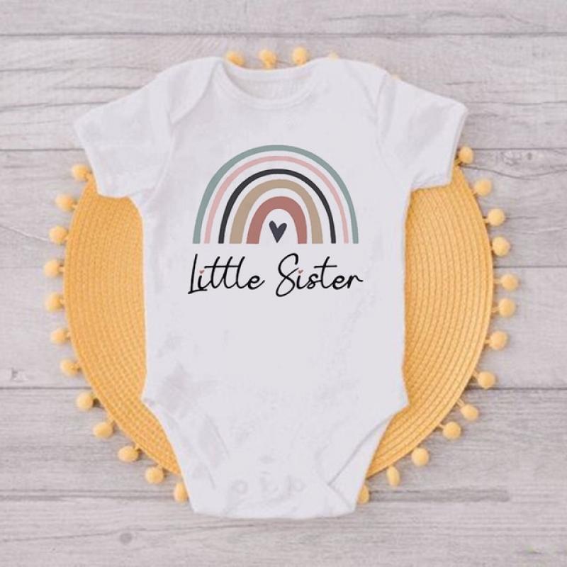 Big Sister Little Sister Kids Tshirt Girls Sibling T-Shirt Baby Bodysuit Older Sister Younger Sister Tee Shirts Rainbow Clothes