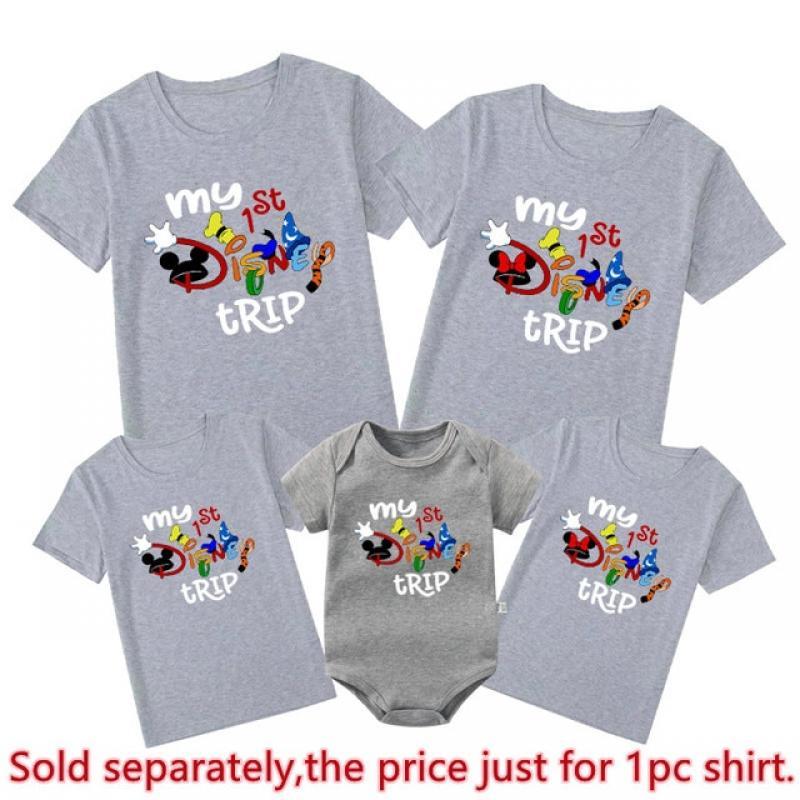 My 1st Disney Trip Family Matching Outfits Cotton Daddy Mommy Brother Sister Tshirt Baby Romper Family Mickey Minnie Clothes
