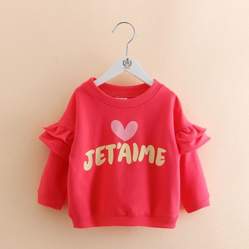 2023 Spring Autumn New 2 5 6 7 8 9 10 Years Children Cotton Flare Trumpet Sleeve Coat Letter Red Sweatshirt For Kids Baby Girls