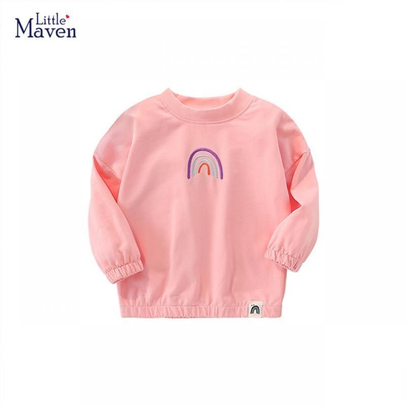 Little maven 2023 Baby Girls Rainbow Lovely Sweatshirt Spring and Autumn Casual Clothes Cotton Comfort for Kids 2-7 year