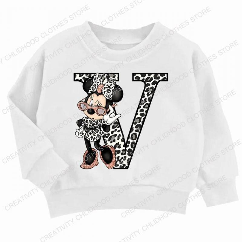 Children Hoodie Disney Minnie Letter A B C D Kid Casual Clothes O-neck Pullover Little Baby Kawaii Cartoons Boy Girl Sweatshirts