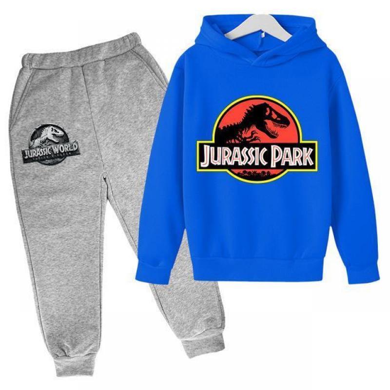 New Boy Jurassic Park  Pieces Sets Tracksuit Decal Sweatshirt+Pants Pullover Hoodies Suit Casual Sportwear Girl Cartoon Print