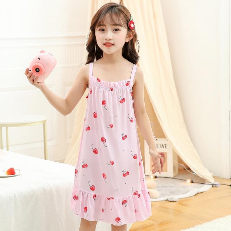 Summer Teens Girls Pajamas Flowers Kids Sleepwear Sleeveless Night Dress for Children Baby Cotton Princess Toddler Nightdress