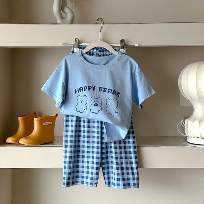 Animal Cartoon Boys And Girls Plaid Pajamas Sets Kids Clothing Sets Korean Girls Clothes  Girls Pyjamas Pijama Menina Sleepwear