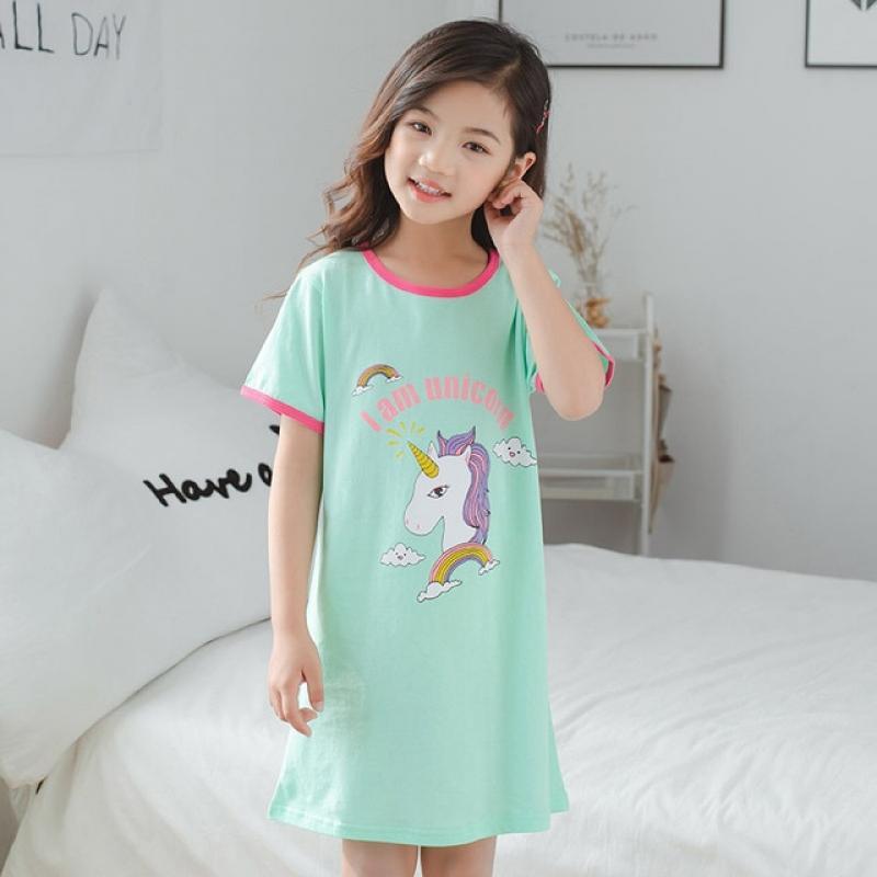 Unicorn Princess Dress Fashion Summer Cotton Girls Nightdress Nightgown Kids Night Gown Children's Pajamas Sleepwear Clothes