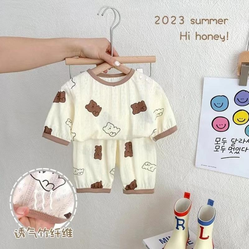 Korea Kids Pajamas Set 2023 Baby Summer Clothes 2Pcs Tops Pants Cute Cartoon Thin Newborn Baby Clothes