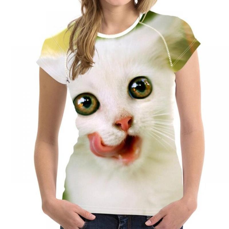 Women T-Shirts Cute Cat 3d Print Summer Girls Kawaii Female T Shirt Kids Size Oversized Tops Tees 2022 Fashion Blouses Camisetas