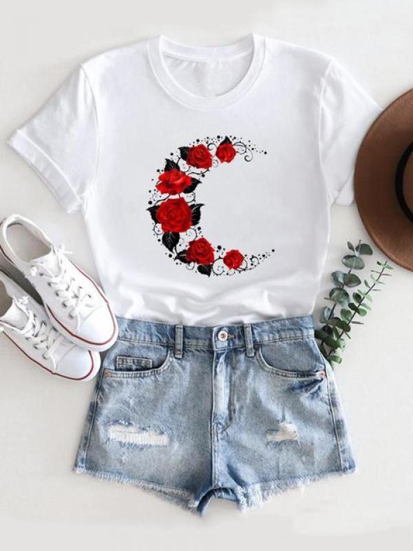 Flower Wing Butterfly 90s Style Graphic T Shirt Summer Short Sleeve Women T-shirt Female Top Print Casual Clothing Fashion Tee