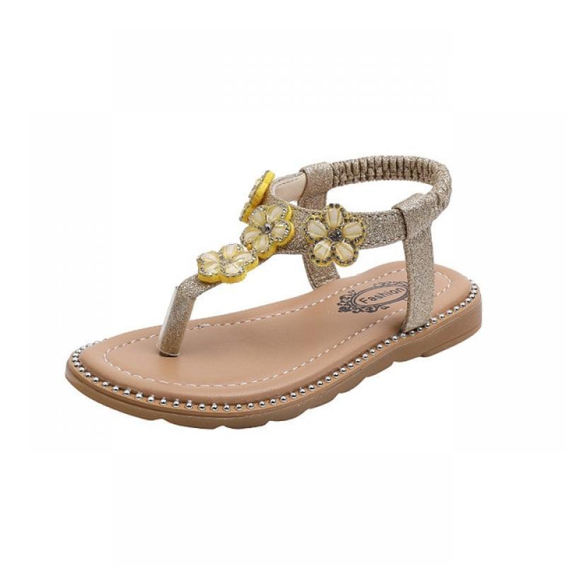 Children Summer Shoes for Girls Flip Flops Glitter Sandals Shoes Kids Slip on Flat Sandals Toddler Princess Footwear with Flower