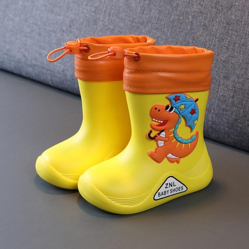 Children EVA Removable Plush Rain Boots Boys Girls Toddler Waterproof Shoes Lightweight Warm Kids Water Shoes for Four Seasons