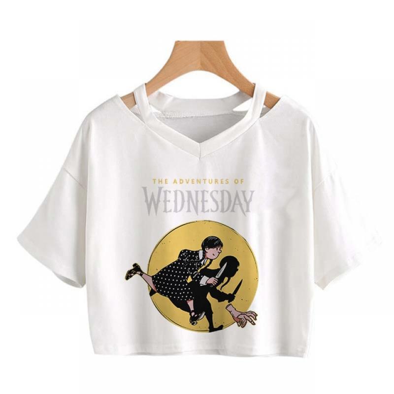 Women Kawaii Y2k Punk Nevermore Academy T Shirt I Hate Everything Wednesday Addams Tshirt Gothic Harajuku Crop Tops Female