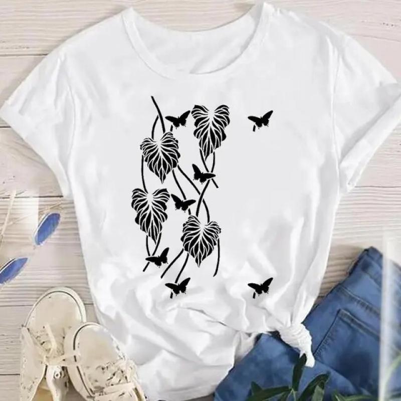 Women Clothes Bike Flower Sweet New 90s Fashion Lady Short Sleeve Print Tops O-neck Tees Female Summer Tshirt Graphic T-Shirt