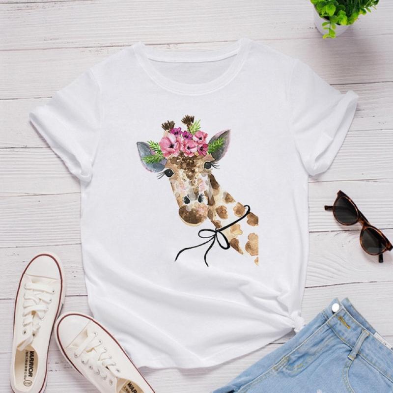 Women T-shirt Graphic Cartoon giraffe Ladies T ShirtSummer Print  tee Shirt Tops Lady Clothes Womens Casual Tees Female T Shirt