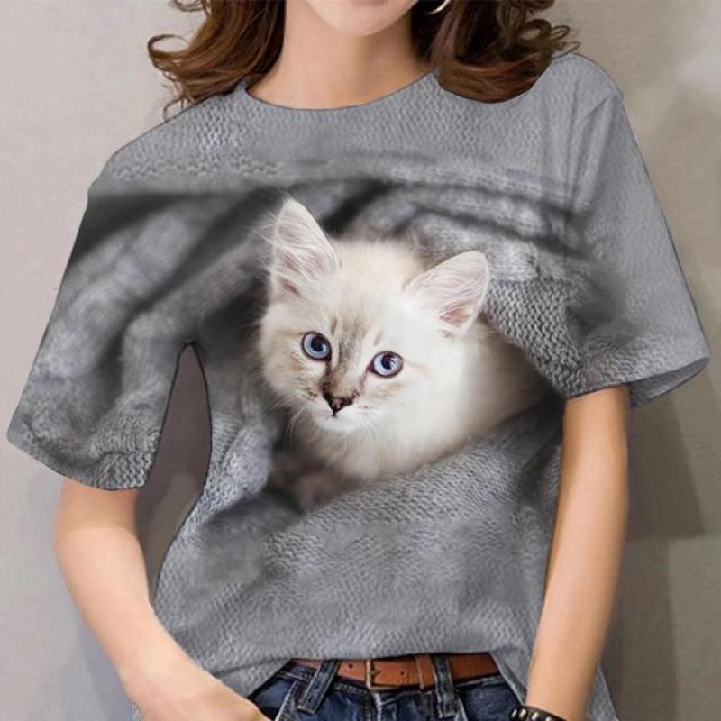 Summer T Shirts for Women 3d Cute Cat Fashion Print T-shirt Women's Clothing Short Sleeves Harajuku Animals Girls Kawaii Top Tee