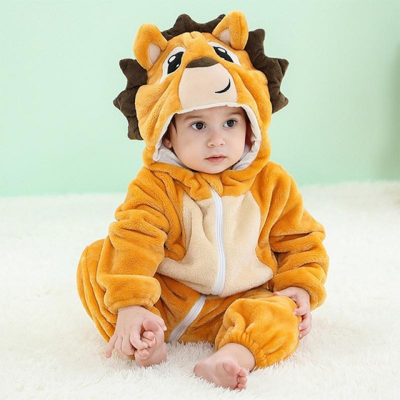 Baby Rompers Winter Kigurumi Lion Costume For Girls Boys Toddler Animal Jumpsuit Infant Clothes Pyjamas Kids Overalls ropa bebes