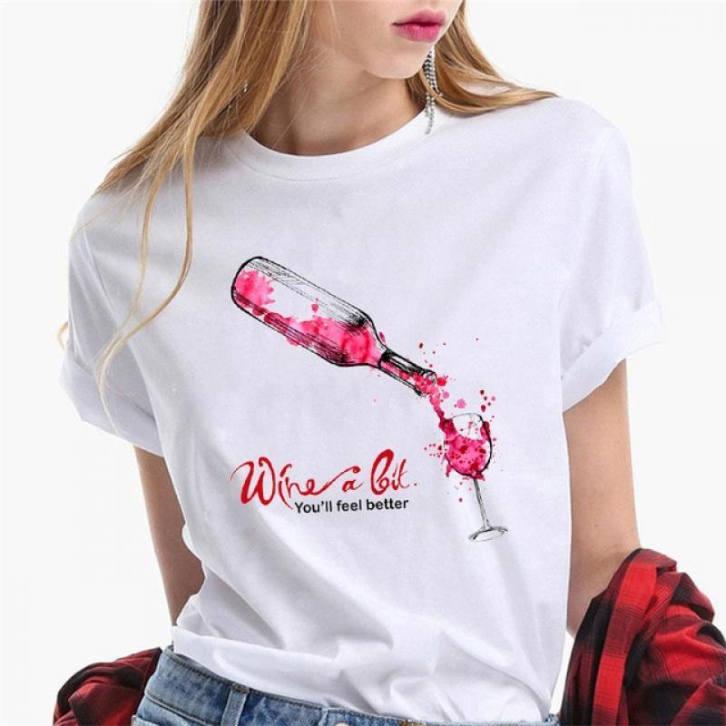 2021 Fashion Summer Tshirt Women's Street Style Women's T-shirt Wine Cup Pattern T-shirt Ladies Short Sleeve Over Size 3XL Shirt