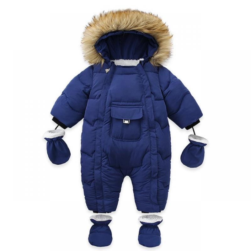 AYNIGIELL 2022 Winter Newborn Thickening Jumpsuit Built-in Wool Hooded Down Jacket Baby Boys and Girls Warm Snowproof Overalls