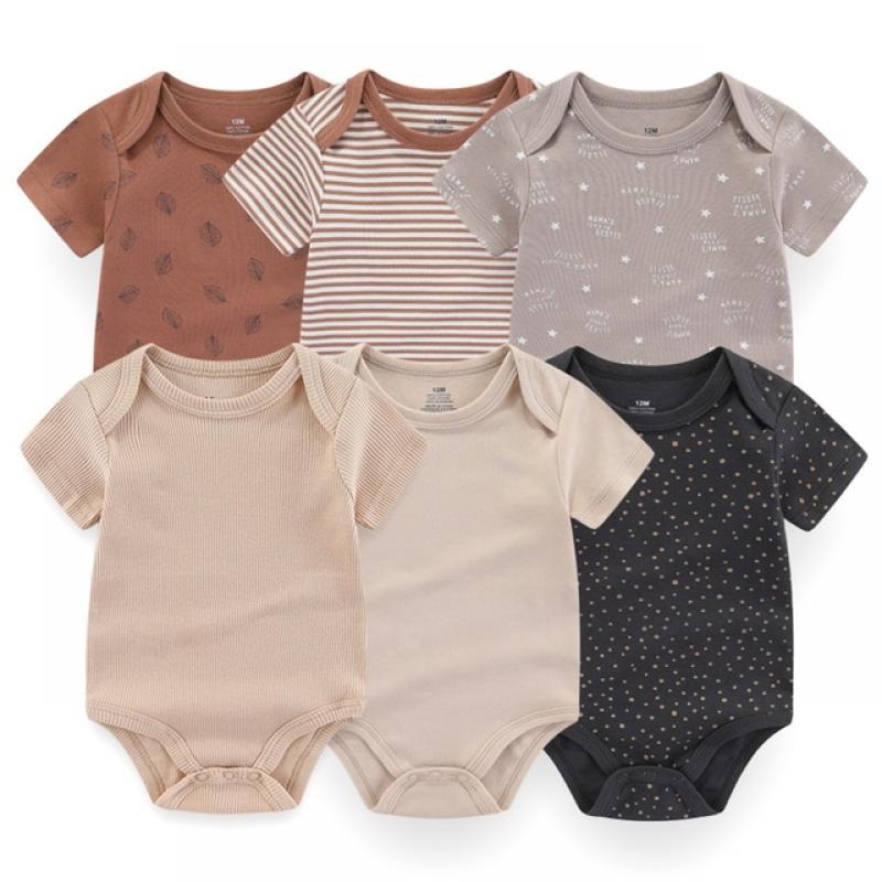 2023 New Born Bodysuits 6Pieces Baby Girl Clothes Set Cotton Short Sleeve Baby Boy Clothes Cartoon Summer Solid Color Bebes