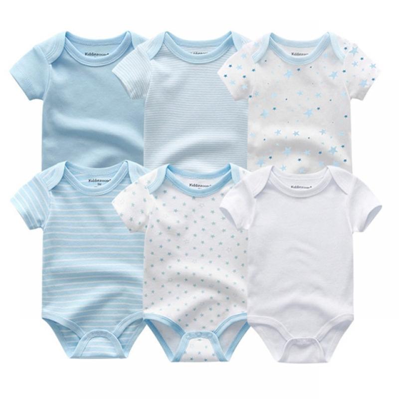 2023 New Born Baby Girl Clothes 6Pieces Cotton Cartoon Bodysuits Short Sleeve Baby Boy Clothes Set Solid Color Summer Bebes