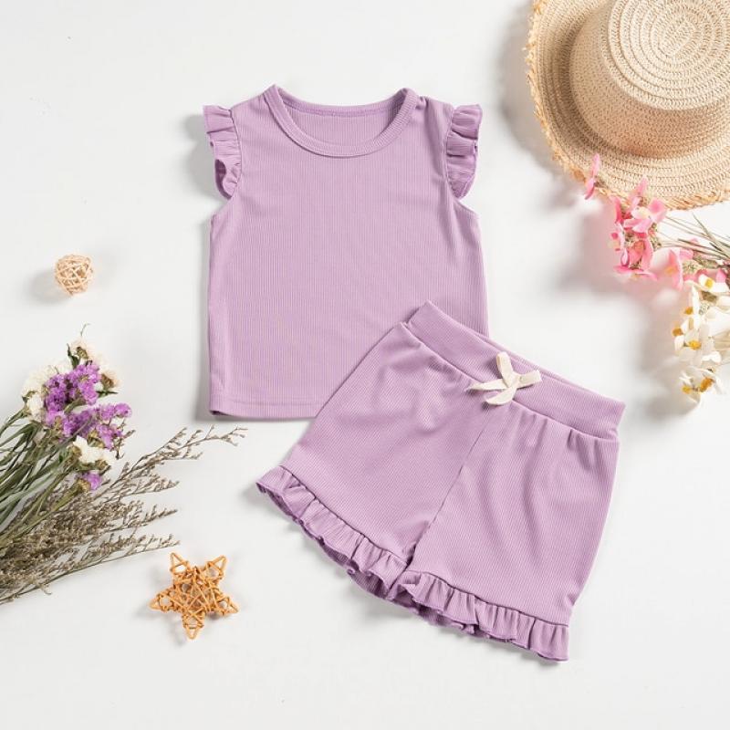 4 Colors Baby's Girls Sets 2pcs Clothing Set Casual Solid Sleeveless Tops+ Short Pants Kids Fashion Summer Clothes Suit 0-6 Age