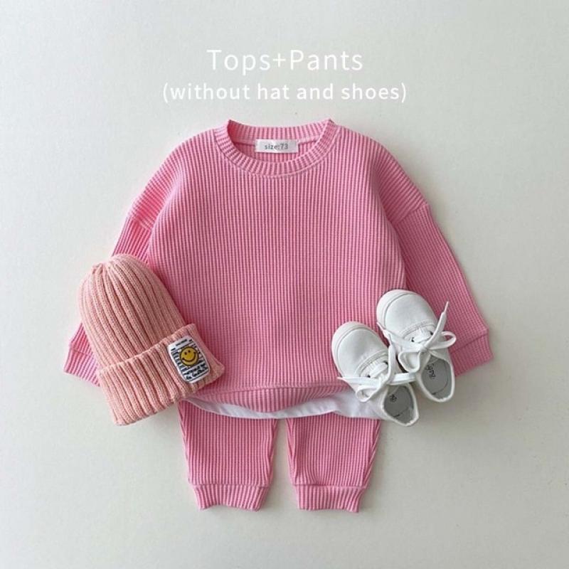 Fashion Toddler Baby Girl Clothing Sets for Infant Waffle Cotton Baby Boys Clothes Set Sweatshirt+Pants 2pcs Outfit Kids Costume