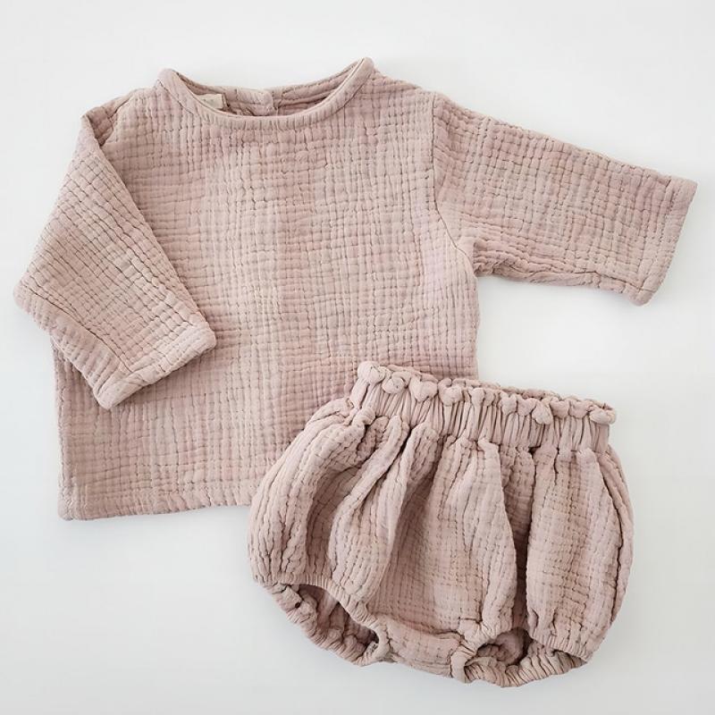 Baby Girls Gauze Cotton Long Sleeve Top Cardigan Shirts+Bloomer Shorts Set Toddler Spring Outfits Newborn Baby Boys Clothing Set