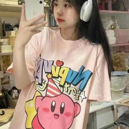 Summer Japanese Cartoon Printing Tshirt Women Harajuku Kawaii Girl Pink Loose Cotton Short T Shirt Top Female Student Clothes