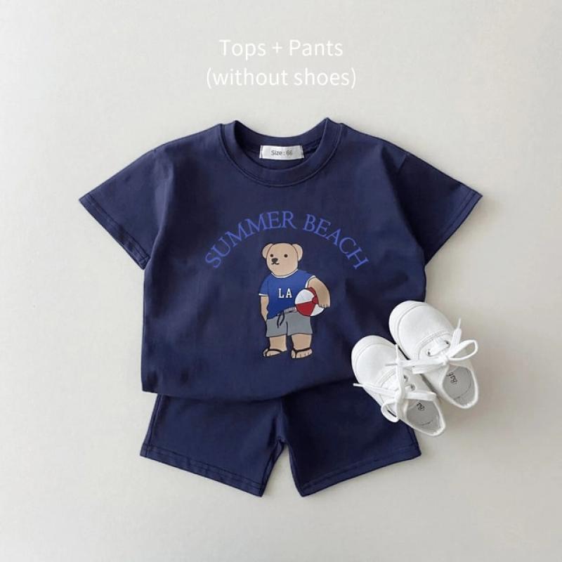 2023 Korea Baby Boy Clothing Set Toddler Kids Summer Clothes Cartoon Bear T-shirt+Shorts Two Piece Suit Newborn Boy Girl Outfits