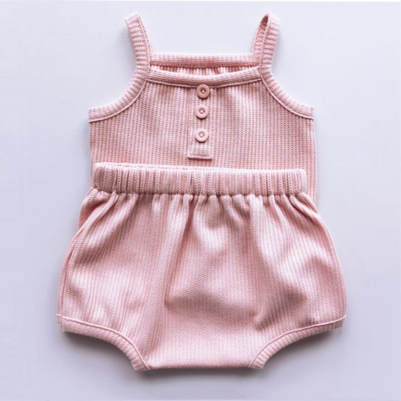 Baby Clothes Sets Summer Toddler Girl Strap Suits Cotton Solid Baby Boy Tops Tee and Shorts Infant Tracksuit Newborn Sets