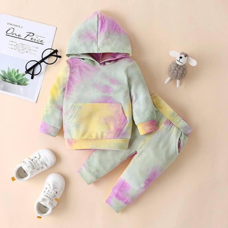 Toddler Baby Girl Clothes Set Newborn Girls Outfit Tie Dye Print Hooded Pocket Sweatshirt+Pants Outfits Spring NewBorn Fashion