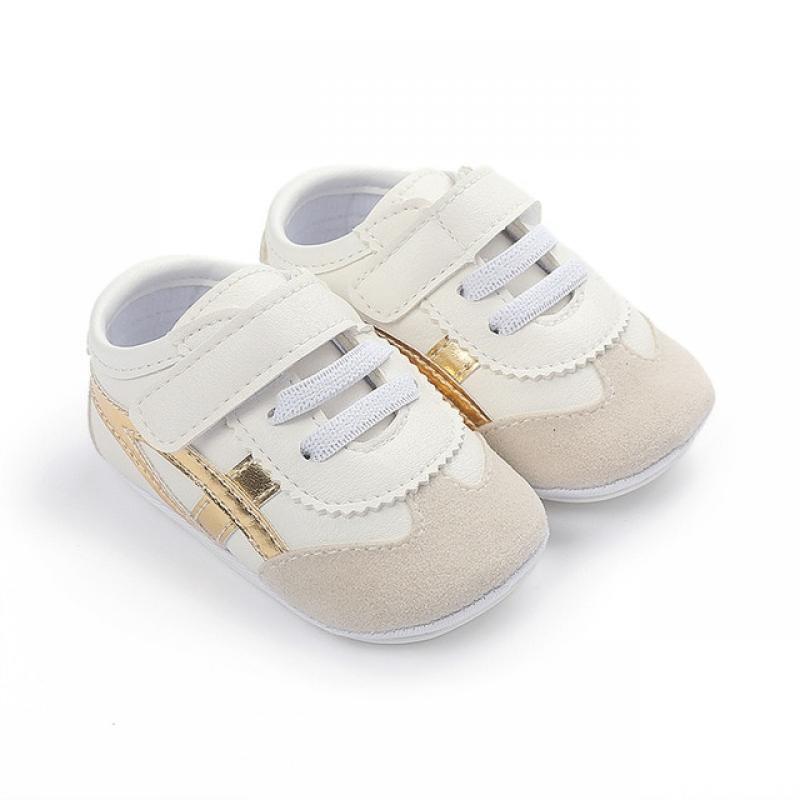 Baby Shoes Newborn Boys Sneaker Girls Two Striped First Walkers Kids Toddlers Lace Up PU Leather Soft Soles Sneakers 0-18 Months