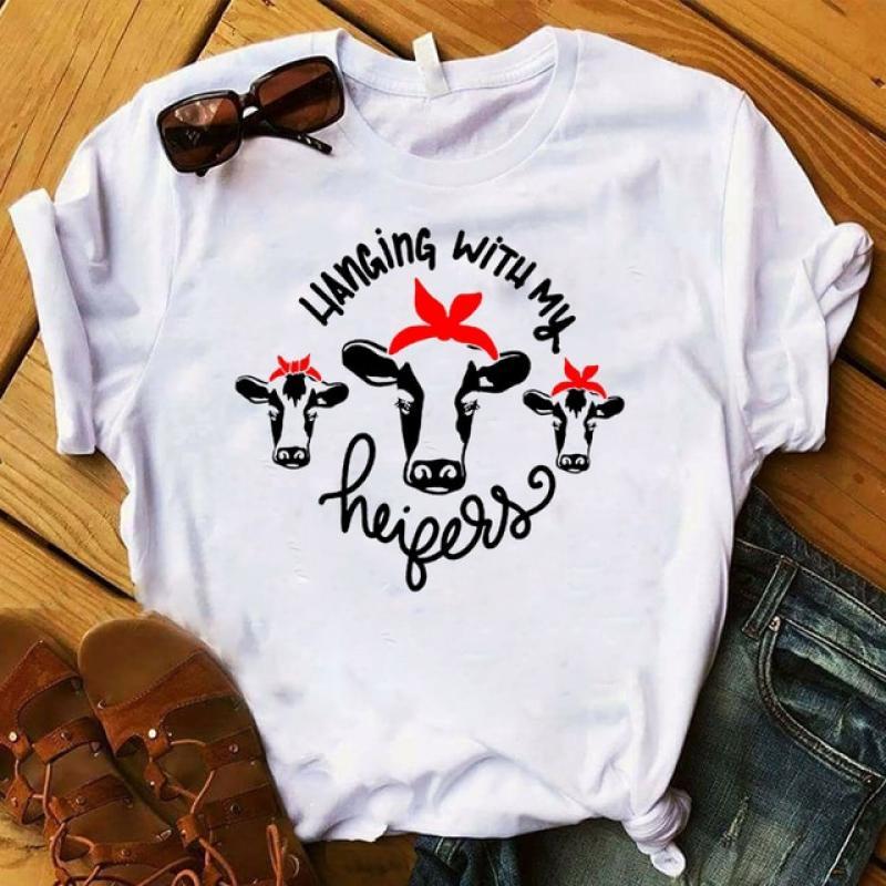 Women T Womens Graphic cute Crazy Heifers Cow Cattle Summer  Printed Top Tshirt Nice Tee Shirt Ladies Pretty T-shirt