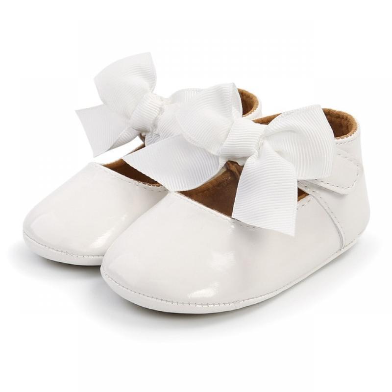 KIDSUN 2021 New Baby Girls Princess Shoes Pink Bow-knot Dress Shoes PU Leather Rubber Soft-sole Non-slip Casual Toddler Shoes