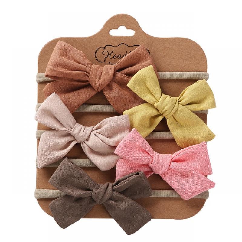 5Pcs/Set Baby Bow Headband Lace Flower Print Nylon Cotton Hair Bands for Children Girls Non-Wave Newborn Toddler Accessories
