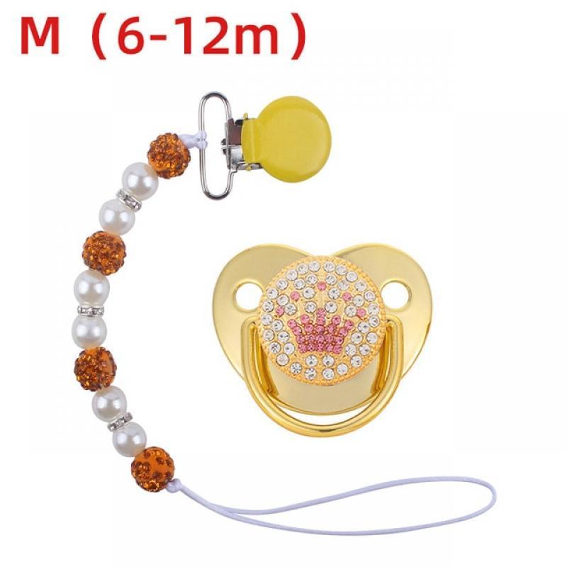 Luxury Rhinestone Bling Baby Teether Pacifier With Clip Cartoon Nipple Sleep Soother Infant Silicone Orthodontic Pacifier