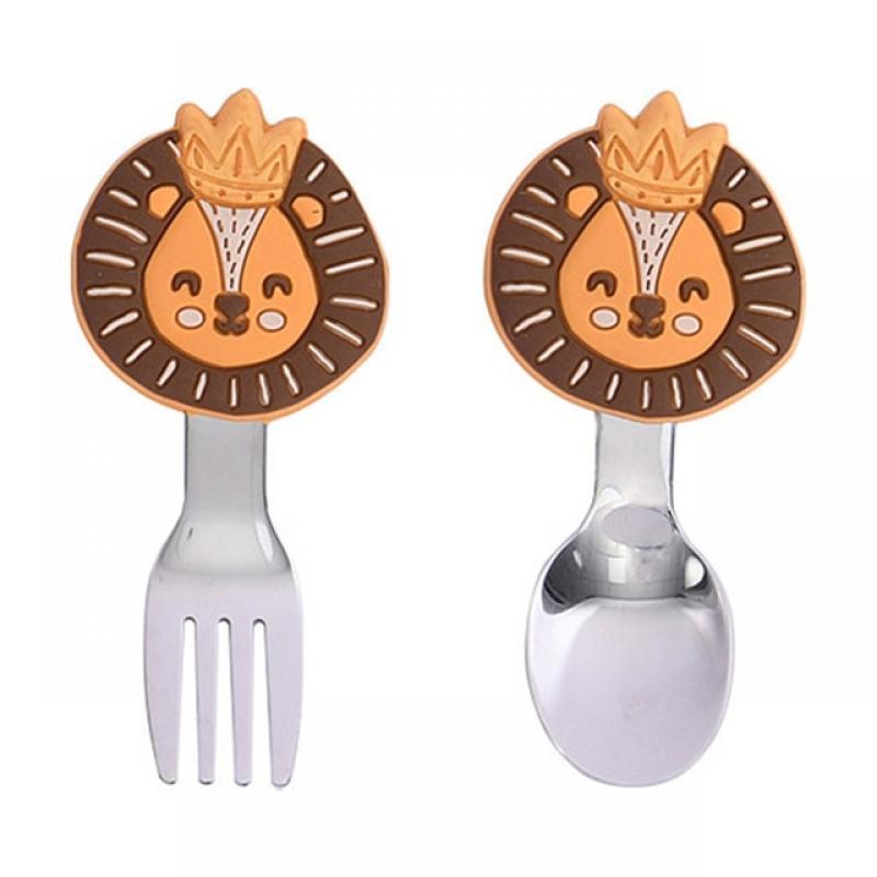 Qshare 2 Pieces Children's Space Rocket Silicone Spoon Fork Stainless Steel Utensils Set Baby Gadgets Tableware Toddler Learning