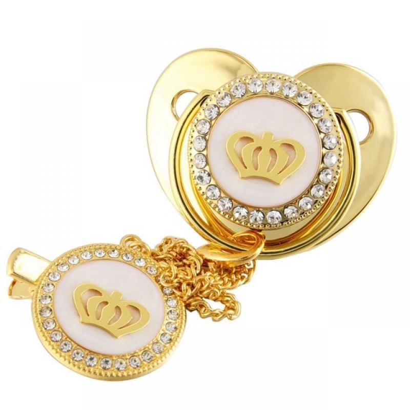 2022 Luxury Crown Bear Bling Baby Pacifier with Chain Clip Newborn BPA Free Bling Dummy Soother Chupeta 0-12 Months