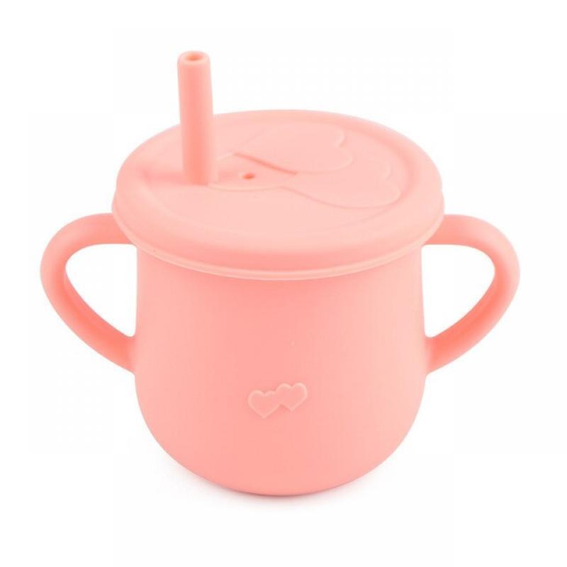 200ML Baby Silicone Cup with Straws Drinkware Baby Drinking Learning Cup Feeding Sippy Cup Anti-Hot Leakproof Silicone Water Cup