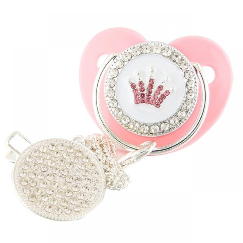 Silver Transparent Baby Pacifier with Clip Crown Heart Newborn BPA Free Luxury Bling Dummy Soother Chupeta 0-12 Months