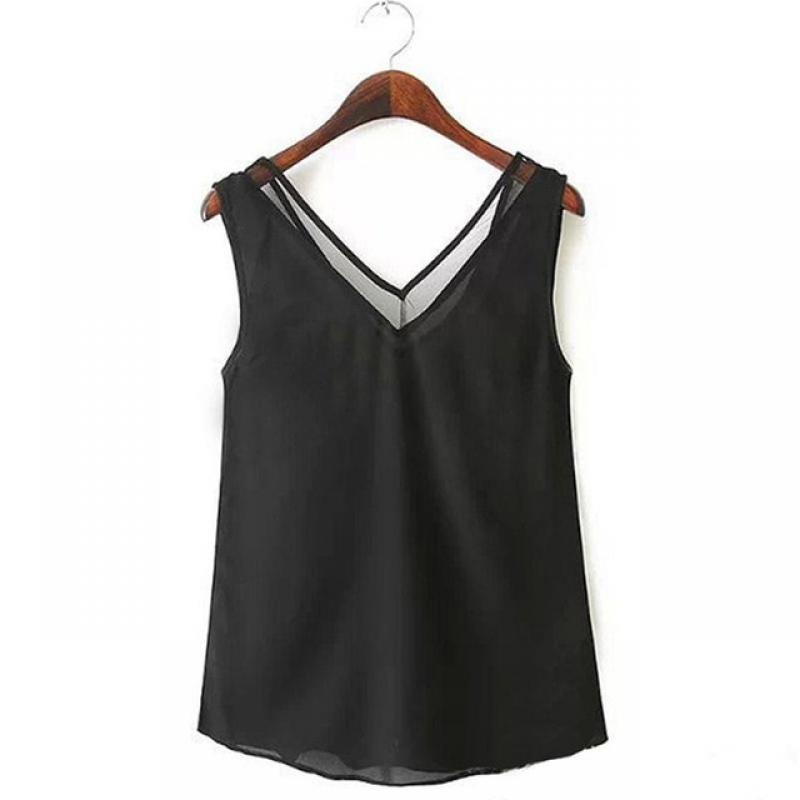 Summer Female Chiffon Vest Blouse 2020 New Fashion Casual Black White Sleeveless Shirts Sexy V Neck Mesh Tops Plus Size S-3XL